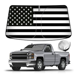 Bestview Windshield Sun Shade American Flag Custom Fit for 2014-2018 Chevy Silverado, Foldable Front Window Sunshade Sun Visor Accessories Protector Block UV Rays Heat