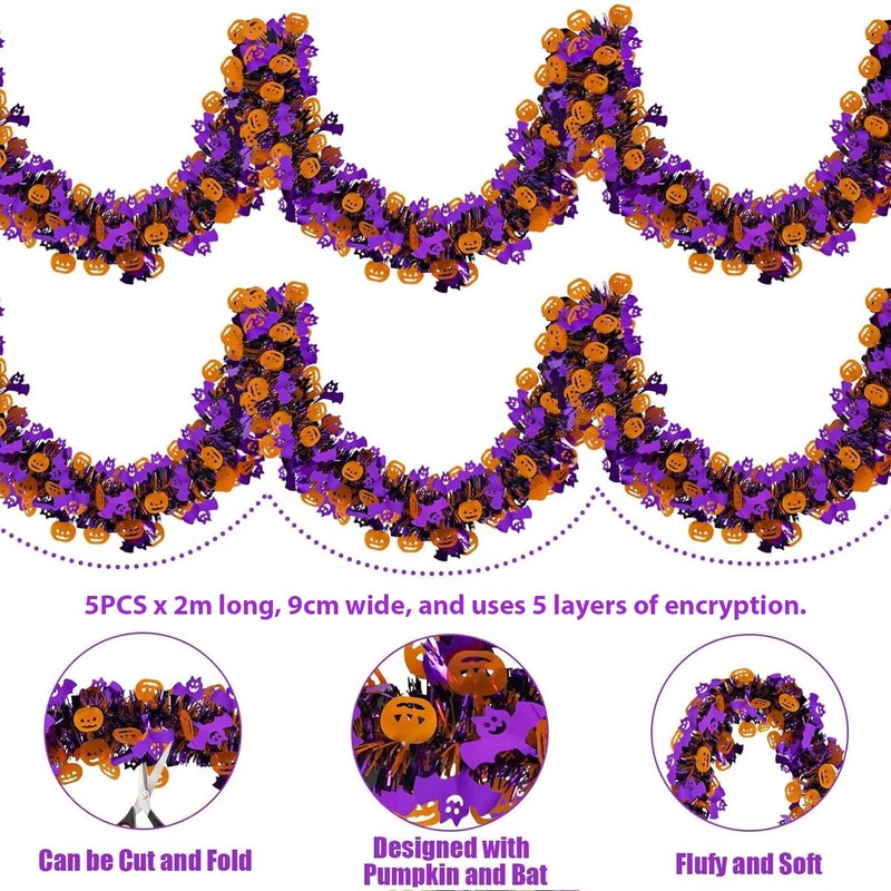 5Pcs Halloween Tinsel Garlands (Total Length 10m / 32.8ft)