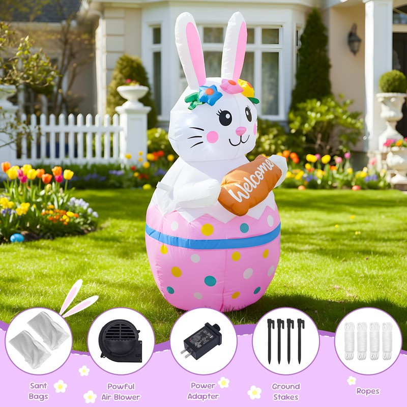 4FT Candy Bunny Easter Inflatables Outdoor Decorations Built-in LED Lights