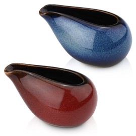 2 Pack Fine Porcelain Gravy Boat, 3.5Oz/100 ml Small Ceramic Creamer Container with Spout, Coffee Sauce Milk Pitcher Set for Breakfast Restaurant Home Salad Dressing (Style B)