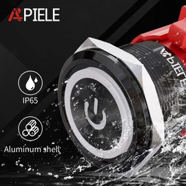 APIELE 22mm Latching Push Button Switch 12V 10A Power Symbol Ring Led Car Metal with Socket Plug 1NO1NC DPST ON/Off 0.87" 1 Pack(Black Shell, Red)