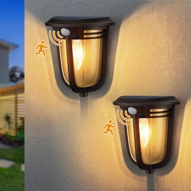 Solar Wall Lights Outdoor, Dusk to Dawn Solar Porch Lights Motion Sensor Garden Sconce Lighting Waterproof Retro Style for Entryway Front Door, Patio, Garage, Shed, Fence, Yard, 2 Pack