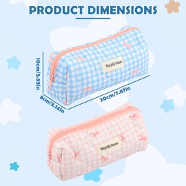 DEARBAG Cute Pencil Case, Pink Bow Pencil Case, Soft Quilted Pencil Case, Portable Pencil Box with Wide Opening, for School Office, Pens, Cosmetics or Travel Accessories, pink, Sweet