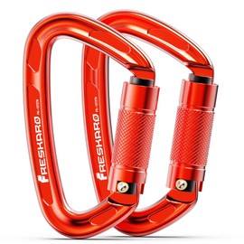 FresKaro 4inches Climbing Carabiner Clips, UIAA Certified 25kN Auto Locking Carabiners, Made of 7075 Aluminium, Lightweight, Rust Free and Heavy Duty, for Rappelling, Hiking etc, Red, 2pcs