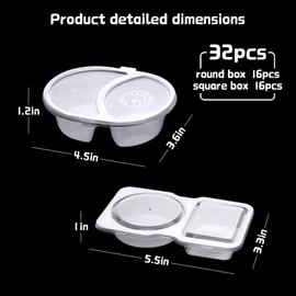 32 Sets Double Compartment Condiment Container, Disposable 2 Compartment Snack Containers with Lids, Reusable Plastic Double Condiment Containers for Salad, Sampling, Dipping Sauce，Travel Snack