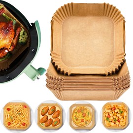 100PCS Air Fryer Parchment Paper Liner, 6.5 inch Square Liners Disposable Food Grade Greaseproof Baking Paper for Fryer, Compatible with COSORI, Ninja, Tower, Tefal (Unbleached)