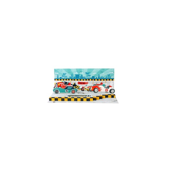 Up With Paper Pop-Up Panoramics Greeting Card - Race Cars, Multicolor