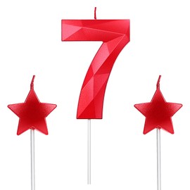 Number 7 Candles and Star Heart Birthday Candles 2.76 Inch for Birthday Cakes Decorations Wedding Anniversary Celebration Number 17 70 71 72 73 74 75 76 77 78 79(Red,7)