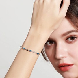 IzuBizu London Women's 925 Sterling Silver Sky Blue Topaz Gemstone Bracelet Light Blue Oval Diamond Wedding Anniversary Christmas Jewellery