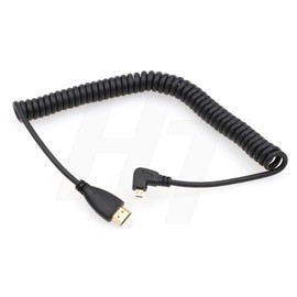 HangTon Cable en espiral micro HDMI a HDMI HDTV para DSLR, teléfono celular, tablet, portátil, cámara DV, monitor de computadora, 4 pies, ángulo izquierdo, 90 grados