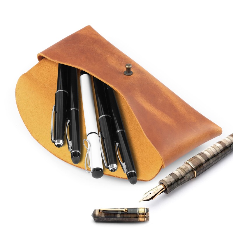 Londo Genuine Leather Retro Pen and Pencil Case - Metal