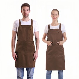 BIGHAS H Back Style Apron with Pocket for Women, Men Adjustable Large Size Comfortable, Kitchen, Home, Cooking 12 Colors (Brown)