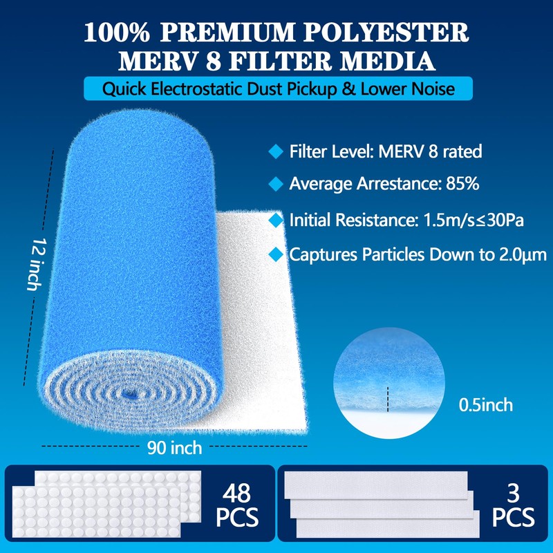 MERV 8 Air Vent Filters, 12" x 90"X 2Roll Cut