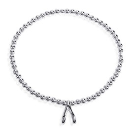 AeraVida Lucky Wishbone Elastic .925 Sterling Silver Beads Stretch Bracelet, Sterling Silver , not known