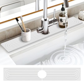 Vorisebo Stone Faucet Mat for Kitchen Sink, Water Absorbent Fast Drying Stone Tray for Sink , Quick Dry Diatomite Splash Guard for Bathroom Counter to Prevent Moisture Buildup, 23.6" x 4", White