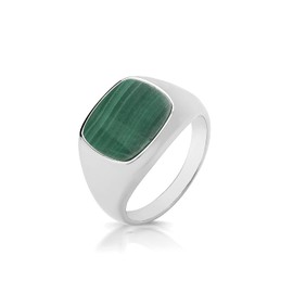 EDS Jewels Trendy 925 Sterling Silver Ladies Signet & Sovereign Ring with Malachite WJS33144RSM
