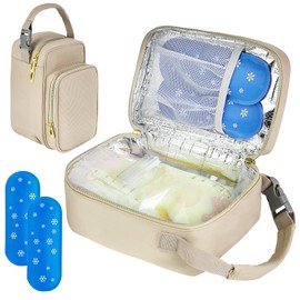 ZIOZERTT Breastmilk Cooler Travel Bag with Ice Pack,Portable Breastmilk Cooler Bag with Buckle Handle,Insulated Breastmilk Storage Bag Cooler,Apricot