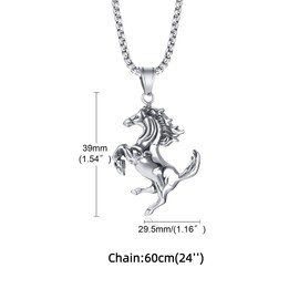 MayiaHey Galloping Horse Pendant, Running Horse Necklace for Men, Punk Horse Lovers Necklace Vintage Running Horse Jewelry, Silver Horse Animal Amulet Necklace Pendant Necklace for mens