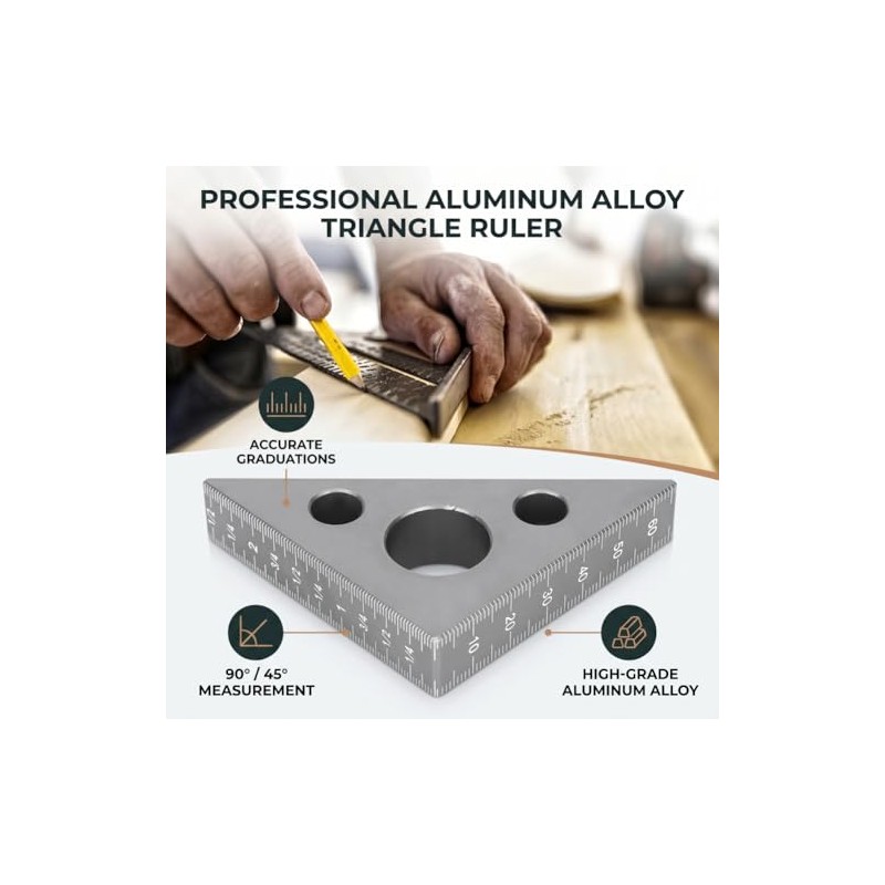 ASHATA Regla Triangular De AleacióN De Aluminio De 45 Grados,