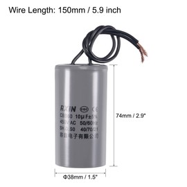 uxcell CBB60 Run Capacitor 10uF 450V AC 2 Wires 50/60Hz Cylinder 74x38mm for Air Compressor Water Pump Motor