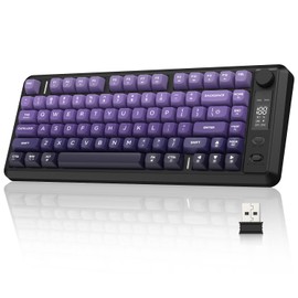 ZIYOU LANG M75 Wireless Gaming Keyboard, RGB Backlit Rechargeable 2000mAh Battery, Small Membrane But Mechanical Feel Keyboard with Smart Display & Knob, PBT Gradient keycaps for PC, MAC-Grape Purple
