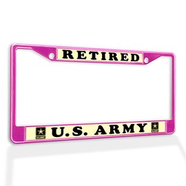 Fastasticdeals Metal Insert License Plate Frame Retired U.S. Army B Weatherproof Car Accessories Hot Pink 2 Holes Solid Insert