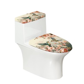 Vanideaoty Hummingbird Toilet Lid Tank Cover Floral Patterns for Toddlers Adults 2 Piece Bathroom Set