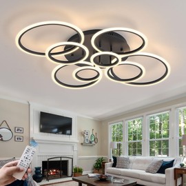 SYZXSP Modern LED Ceiling Light 41inch with Remote Dimmable 8 Ring Flush Mount Ceiling Light Fixture for Living Room Bedroom Kitchen Dining Room (Black)