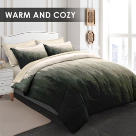 Pamnest Comforter Set Queen Size, Moutain Pine Tree 7 Pcs Bedding for Kids and Adults, Natural Forest Landscape Bed Sheet Sets with Fitted Sheet 2 Pillowcases & 2 Shams