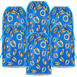 24 Pcs Blue and Golden Rings Goodie Bags Drawstring Party Bags, Blue Golden Party Favors Supplies for Gamer's Party Decorations Birthday Party Decorations, Bluee with Gold Ring Print Themed Candy Bags