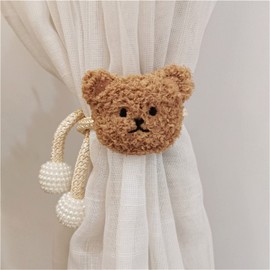 Herfair Pack of 2 curtain clips, tiebacks rope, cartoon bear curtain holders, bear curtain tiebacks, curtains hooks rings bear for children's room decoration (coffee)