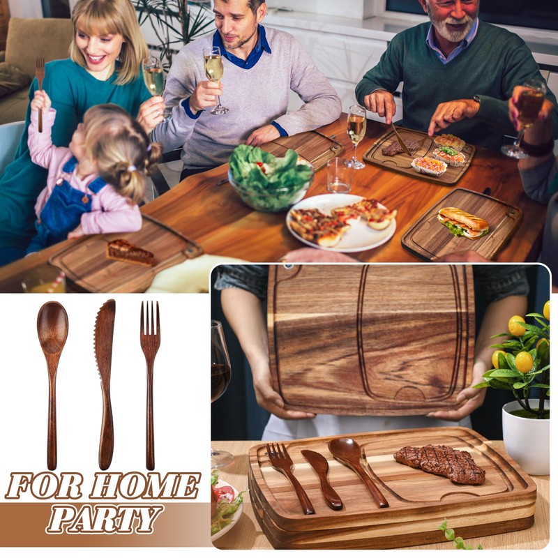 Hushee 16 Pcs Acacia Wooden Steak Plates Board Serving Tableware