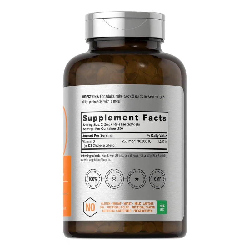 Vitamina D3 10,000iu 500 Unidades Gran Tamaño Eg D116 Sabor