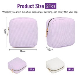 2 Pack Sanitary Napkin Storage Bag, Mini Cosmetic Bag, Portable Storage Bag, Cord Storage Bag (Purple, White)