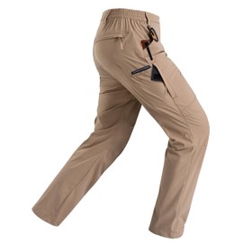 Rapoo Hiking Pants for Mens with Pockets Comfy Lightweight Waterproof Quick Dry Travel Track Outdoor Summer Camping Thin Fishing Work Cargo Pants Khaki 34Wx30L