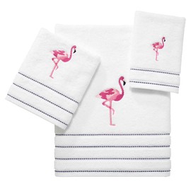 IZOD - Bath Towels, Soft & Absorbent Cotton, Striped Bathroom Decor, Dorm Room Essentials, Set of 2 (Flamingo Collection, White)