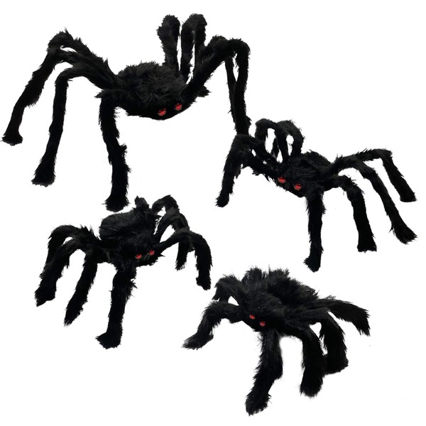 Anditoy 4 Pack Halloween Spiders Giant Fake Scary Hairy Spider for Halloween Decorations Outdoor Halloween Decor Indoor Yard Party Decoration