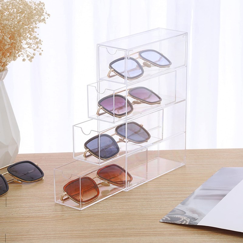 Ausla 4-Layer Stackable Transparent Glasses Storage Box, Sunglasses Organiser, Transparent,