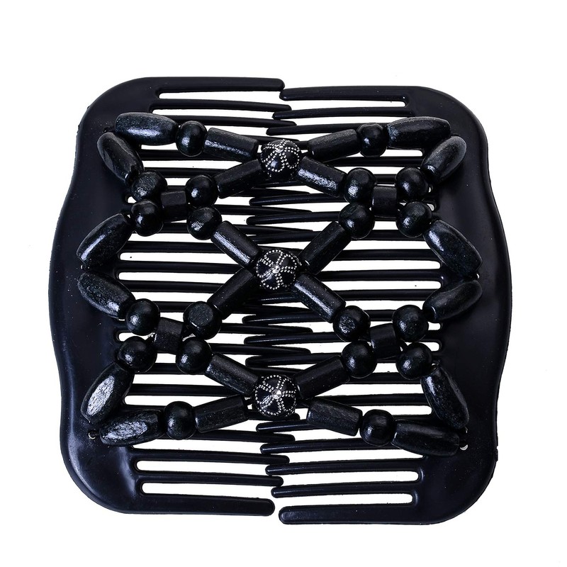 LOVEF Women Magic Hair Combs Wood Beaded Stretch Double Side