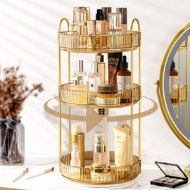 Weidace Weidace 360 Rotating Makeup Organizer for Vanity, Bathroom Countertop Spinning Perfume Organizer, High-Capacity Cosmetic and Skincare Dresser Make Up Holder Rack (3 Tiers, Yellow)