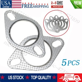 tiokok 5PCS Car 2 Bolt High Temp Exhaust Gasket Flange 2.5in Cylinder Head Gasket Kit