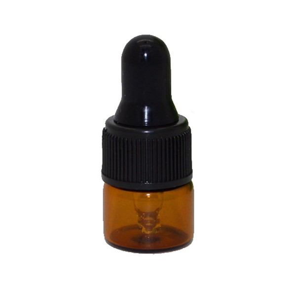 50Pcs Mini 1ML Empty Refillable Amber Glass Essential Oil Bottles Perfume Cosmetic Liquid Aromatherapy Lotion Sample Storage Containers Vials Jars with Eye Dropper Dispenser, Black Screw Cap