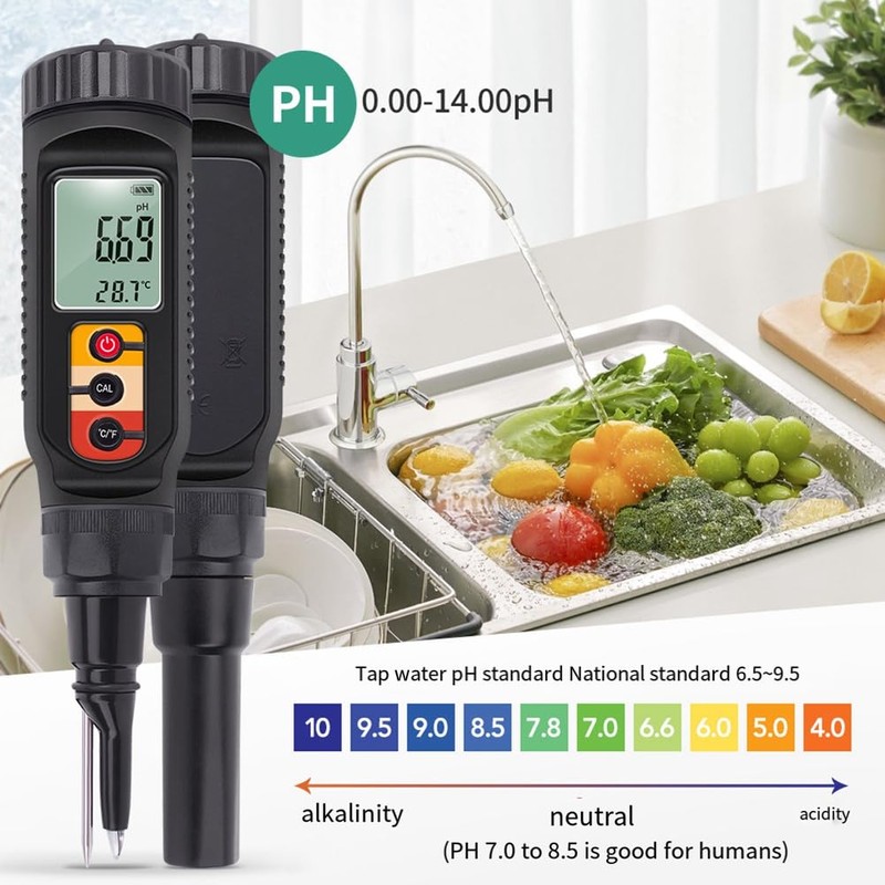 1 PCS Digital Food PH Meter 0.00-14.00 PH Temp Acidity