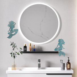 Oligsky 2 Pack Metal Mermaid Wall Decor Sculpture, Nautical Blue