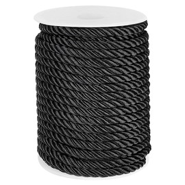 PH PandaHall 8 mm 21.9 Yards Decorative Twisted Cord 3-Layer Braided Cord with Spool Black Decorative Twisted Satin for Curtain Hooks Home Decor Embellishing Clothing and Jewellery