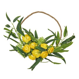 National Tree Company Artificial Wreath Decoration, Yellow, Thick Stem Base, Decorated with Buttercup Blooms, Baby's Breath, Flowing Green Stems, Spring Collection, 16 Inches