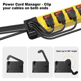 Heavy Duty Power Strip - 6 Outlet Power Strip with 6 Individual Switches Cord Manager Surge Protector 1200J Home Office Garage Industrial Workshop