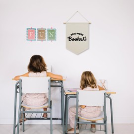Dimurela Nursey Reading Banner Canvas, Classroom Kids Room Decor, Read More Books Pennant Flag Sign Hanging, Boho Wall Art Gifts for Reading Corner Nook Library Toddler Room Book Lovers Decor 11x15in