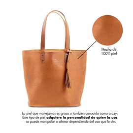 YAYAS PIEL | Napa Petite - Bolsa Tote Bag Mujer - Bolsa de Viaje - Bolsa para Laptop Mujer - Fabricada 100% Piel - Hecha en México (Café Claro)