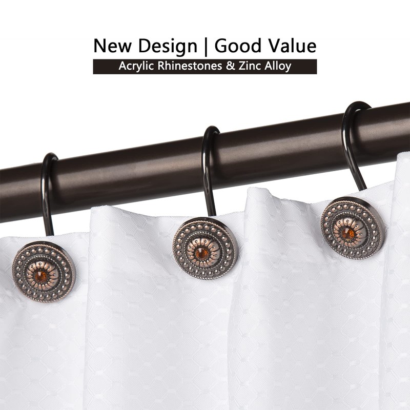 Bronze Shower Curtain Hooks, Decorative Shower Curtain Rings for Bathroom,